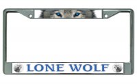 Lone Wolf Eyes Chrome License Plate Frame