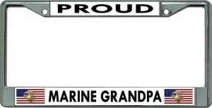 Proud Marine Grandpa Chrome License Plate Frame