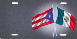 Offset Puerto Rico/Mexico Flag License Plate