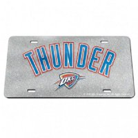 OKC Thunder Script Silver Glitter Laser License Plate