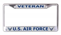 U.S. Air Force Veteran Grey Background Chrome License Frame