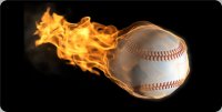 Baseball On Fire Centered Photo License Plate