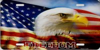 Freedom on American Flag with Eagle Metal License Plate
