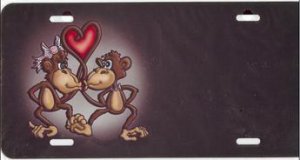 Monkeys Kissing Airbrush License Plate