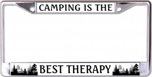 Camping Is The Best Therapy Chrome License Plate Frame