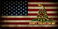 Don't Tread On Me On Worn U.S. Flag Photo License Plate