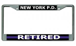 New York P.D. Thin Blue Line Retired Chrome License Plate Frame