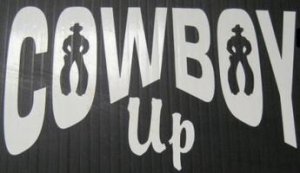 Cowboy Up White 4" x 4" Decal