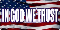 In God We Trust Wavy American Flag Photo License Plate
