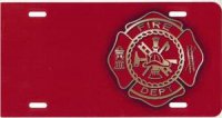 Fire Department on Red Offset License Plate