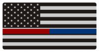 Thin Red And Blue Line On Grey U.S. Flag Photo License Plate