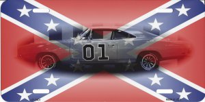 CONFEDERATE FLAG CHARGER REBEL METAL PHOTO NOVELTY LICENSE PLATE