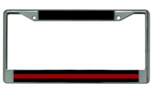 Thin Red Line Firefighter Chrome License Plate Frame