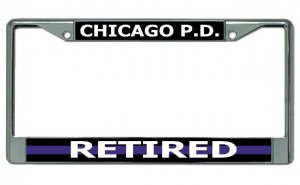 Chicago P.D. Thin Blue Line Retired Chrome License Plate Frame