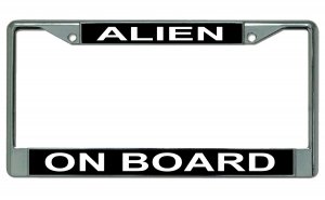 Alien On Board Chrome License Plate Frame
