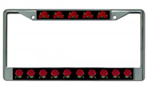 Red Roses On Black Chrome License Plate Frame