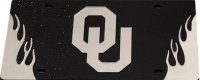 Oklahoma Sooners Black Glitter With Flames Laser License Plate