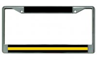 Thin Yellow Line Security Guard Chrome License Plate Frame