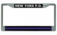 New York P.D. Thin Blue Line Chrome License Plate Frame