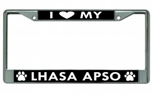 I Heart My Lhasa Apso Dog Chrome License Plate Frame