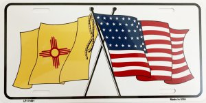 New Mexico Crossed U.S. Flag Metal License Plate