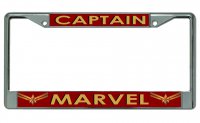 Captain Marvel On Red Chrome License Plate Frame
