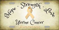 Uterine Cancer Ribbon Metal License Plate