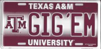 GIG'EM Texas A&M Metal License Plate