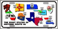 Route 66 Historic 8 Flags Metal License Plate
