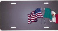 American/Mexican Flags on Gray Offset License Plate