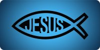Jesus Fish On Blue Fade Photo License Plate