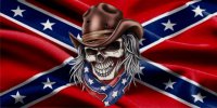 Cowboy Skull On Rebel Flag License Plate