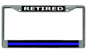 Retired Police Officer Thin Blue Line Chrome License Plate Frame