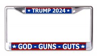 Trump 2024 God Gun Guts Chrome License Plate Frame