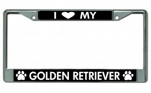 I Love My Golden Retriever Chrome License Plate Frame