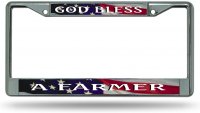 God Bless A Farmer Chrome License Plate Frame