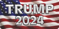 Trump 2024 On Wavy American Flag Photo License Plate