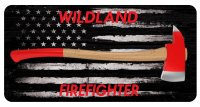 Wildland Firefighter Axe On U.S.A. Flag Photo License Plate