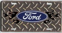 Ford with Flames Diamond License Plate