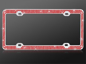Chrome With Triple Row Red Diamonds License Plate Frame