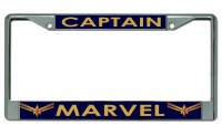 Captain Marvel On Blue Chrome License Plate Frame