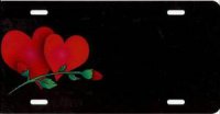 Double Hearts Red Rose Offset License Plate