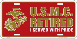 U.S.M.C. Retired Metal License Plate