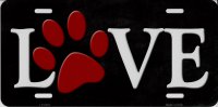 Love With Red Paw Print Metal license Plate