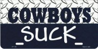 Cowboys Suck Metal License Plate