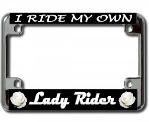 Lady Rider White Rose Chrome Motorcycle License Plate Frame
