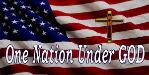 U.S. Flag One Nation Under God Small Cross Photo License Plate