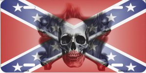 Smokey Skull Confederate Flag Rebel License Plate