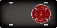 Fire Fighter Logo Offset On Black License Plate