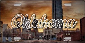 Oklahoma Sunset Skyline State Metal License Plate